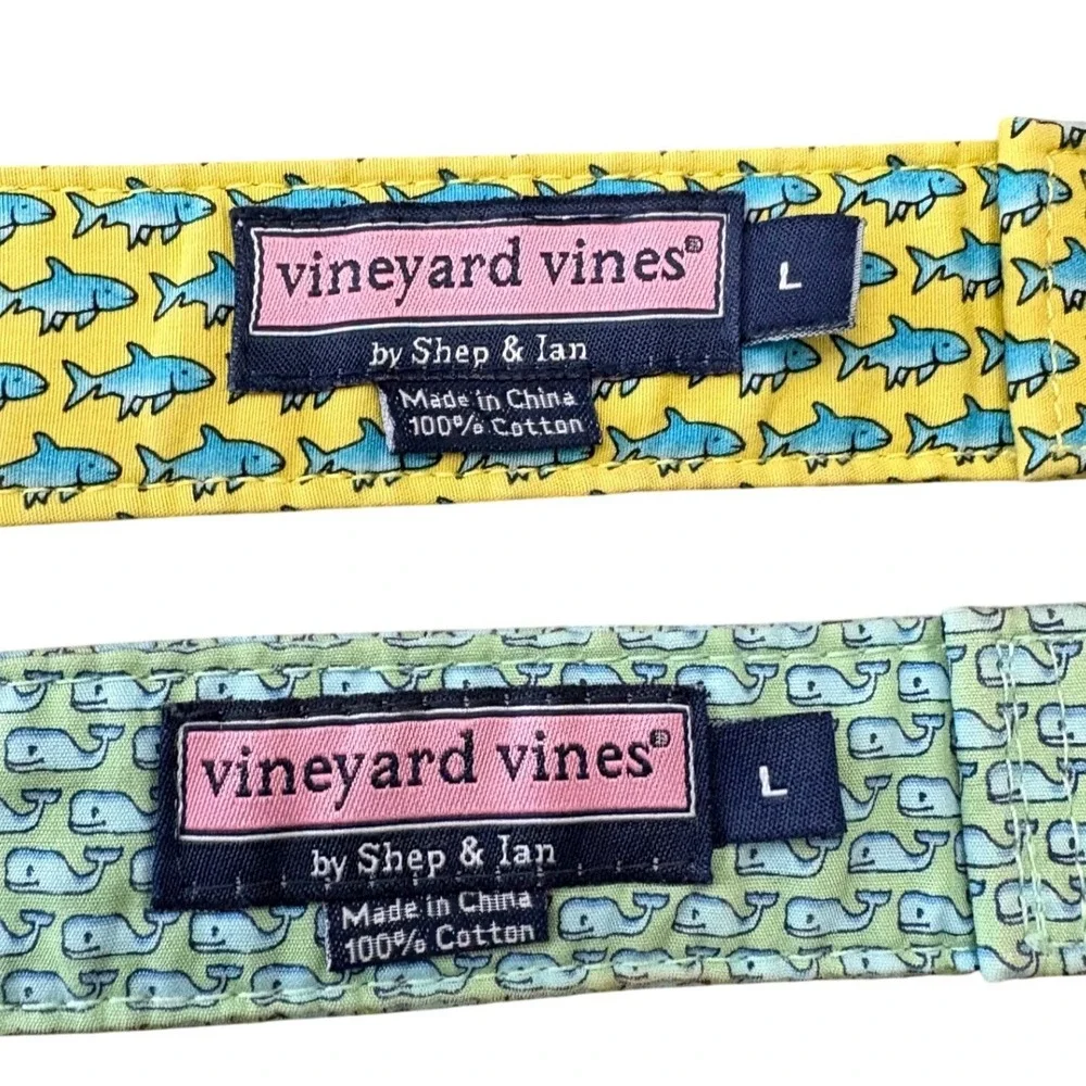 Vineyard Vines Lot 2 Mens Belts Large Whale Shark Print D-Ring Preppy Nautical